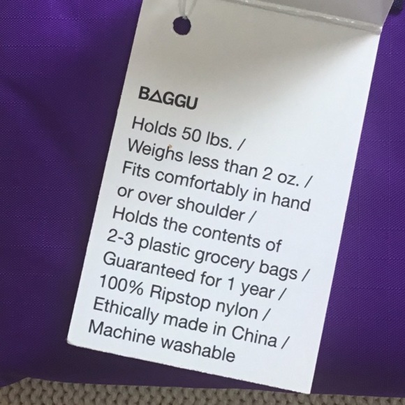 NWT Baggu Purple Solid color Standard Size Reusable Bag tote purse - Picture 3 of 7